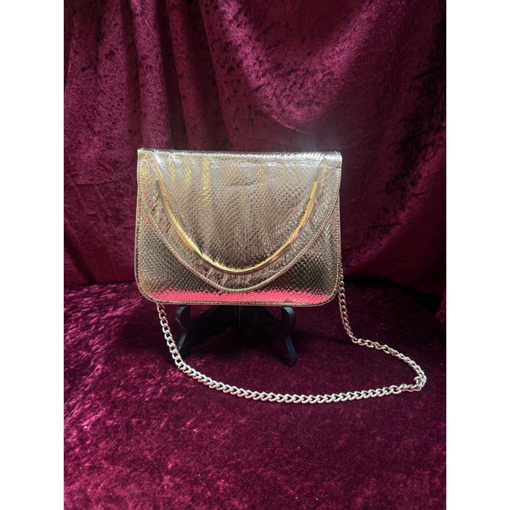 Vintage Accessory 1980s Gold Metallic Evening Purse Chain Shoulder Strap Walborg